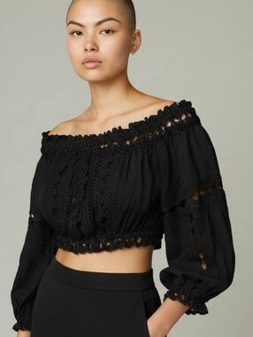 Black Crop Top with Cutout Detailing Size Large